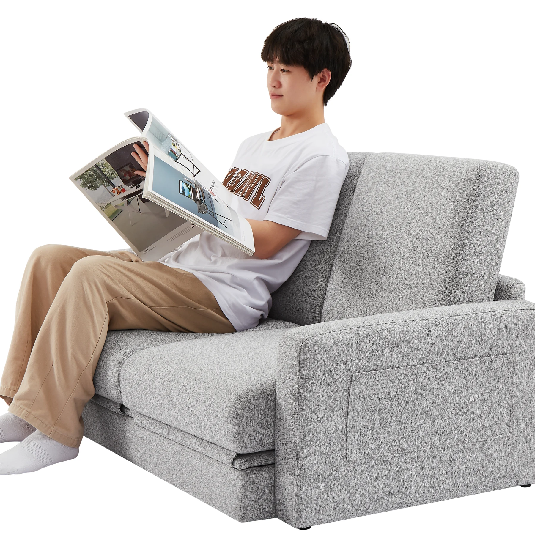 2 seater sofa ソファ 2人掛け 収納付き ファブリック 両側に肘掛け付き 木脚外し可能 ローソファ コンパクト ひとり暮らし カウチソファー