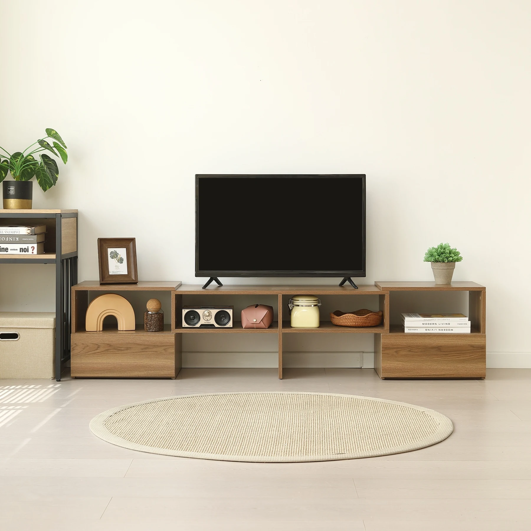 テレビ台 ローボード コーナーテレビ台 伸縮自由 幅93~172cm 高さ38cm 引き出し付き テレビボード テレビラック リビングボード おしゃれ 北欧 L字収納 TV台L字 TVボード コーナー収納ロータイプ 棚 シンプル スリム 大容量