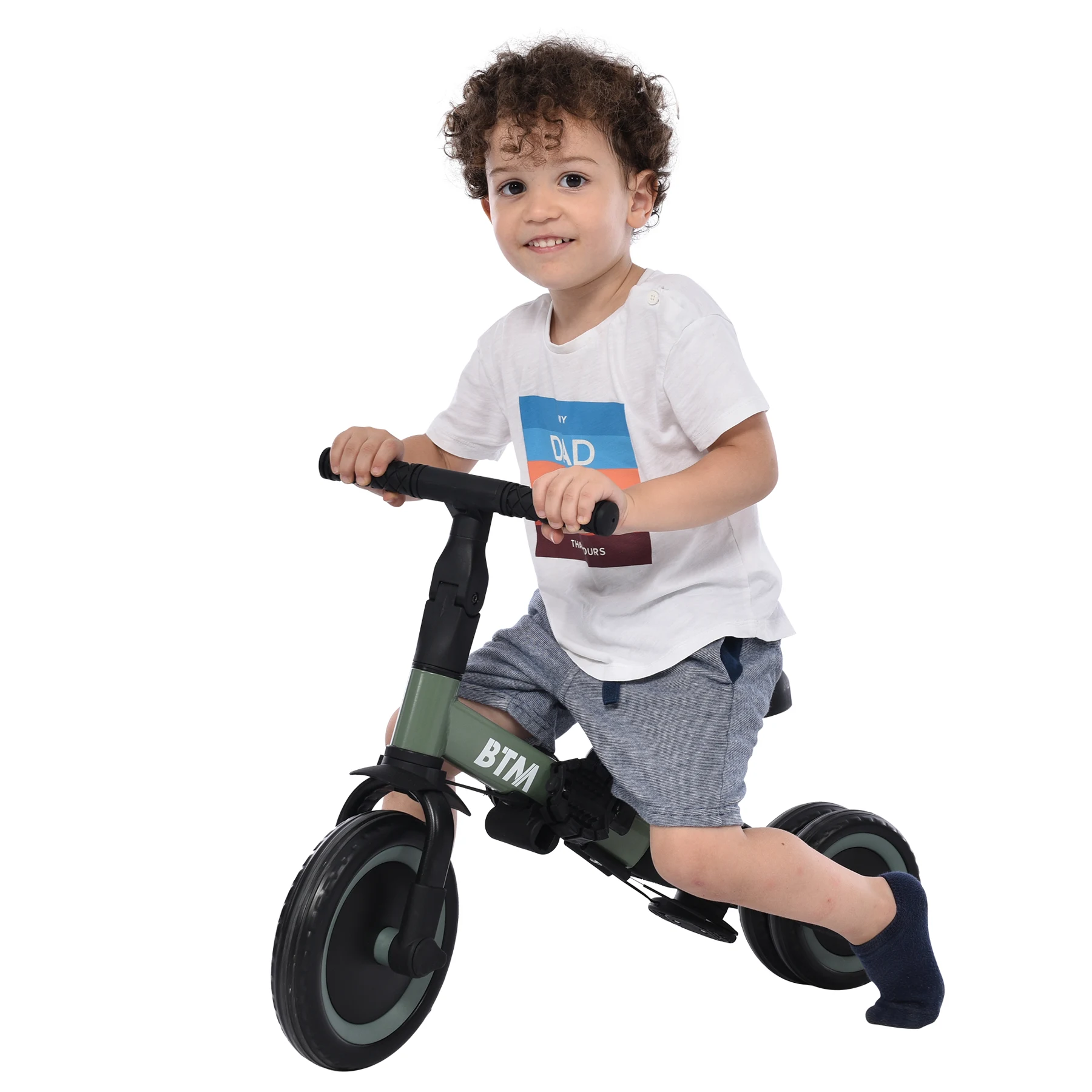 子供用三輪車 5in1(ホワイト) 自転車 オリジナル 押し棒付き 安全バー付き キックボード