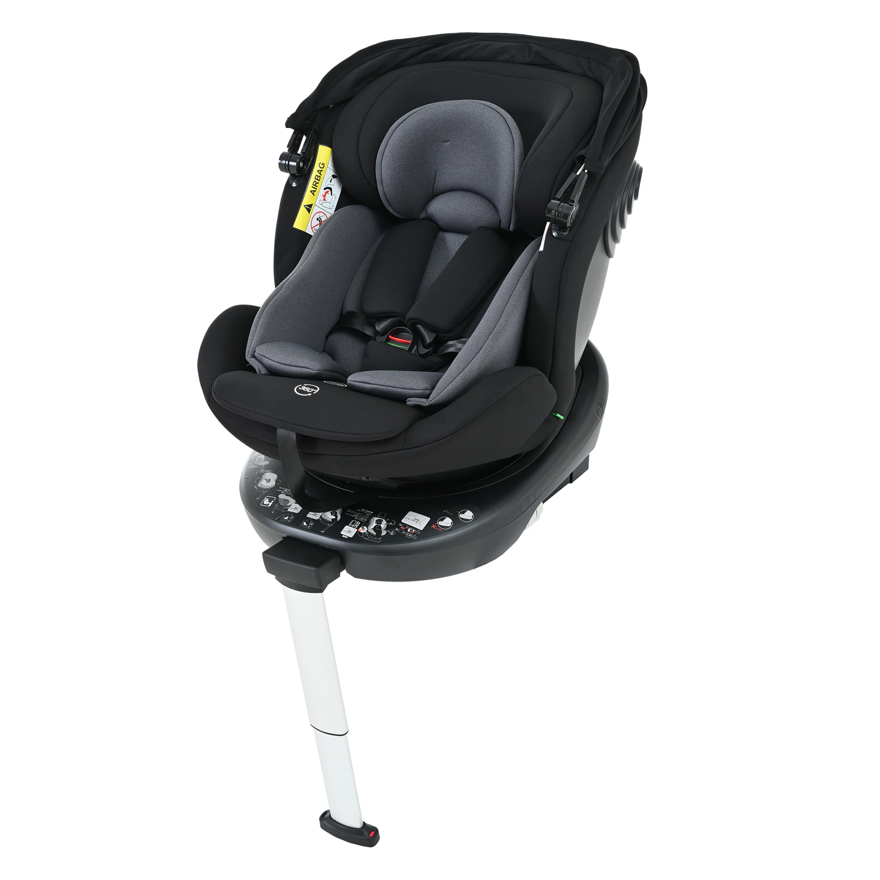 【サポートレッグ】新安全基準R129適合 チャイルドシート ISOFIX 360度回転 0-12歳頃 40~150cm 超広いサンシェード ジュニアシート 長く使える 洗える 取付簡単 キッズシート ベビーシート 出産祝い【ブラック+ダークグレー】