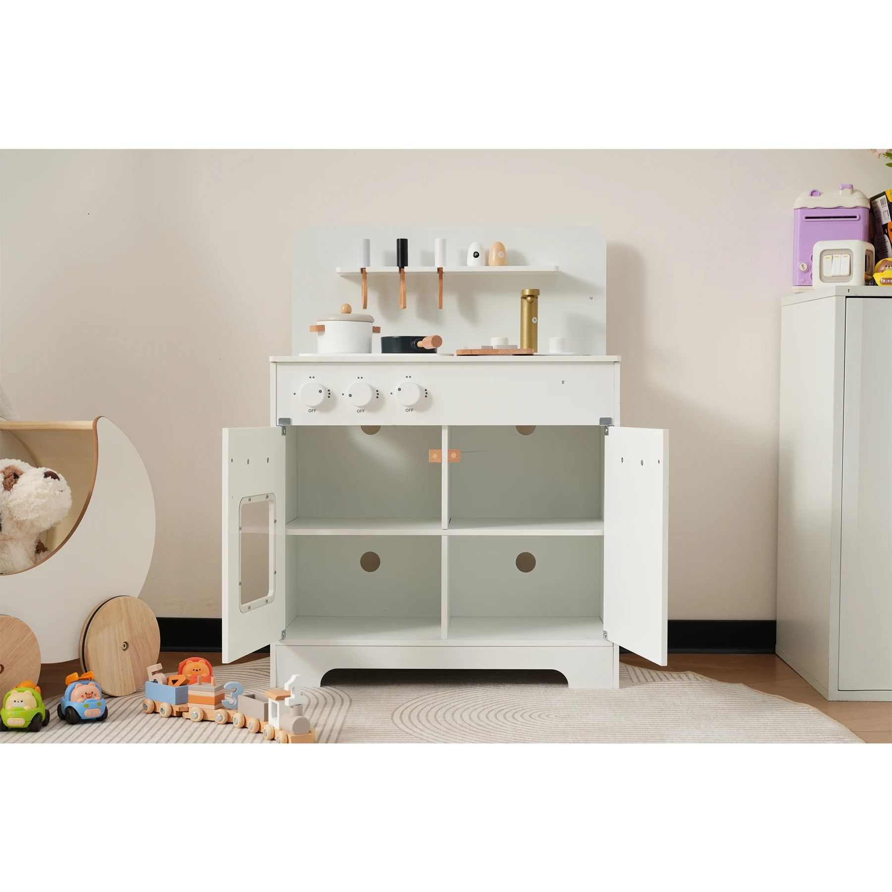 おままごと キッチン 木製 調理器具付き ままごとセット 誕生日 台所 知育玩具 子供用 子供 収納 まねっこ コンロミニキッチン おもちゃキッチン キッズ ベビー プレゼント【ホワイト】