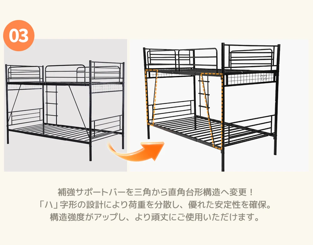 【 ブラック】パイプベッド ロフトベッド 分割可能 シングル パイプ ミドルタイプ シングルベッド 上下分割可能 パイプベッド