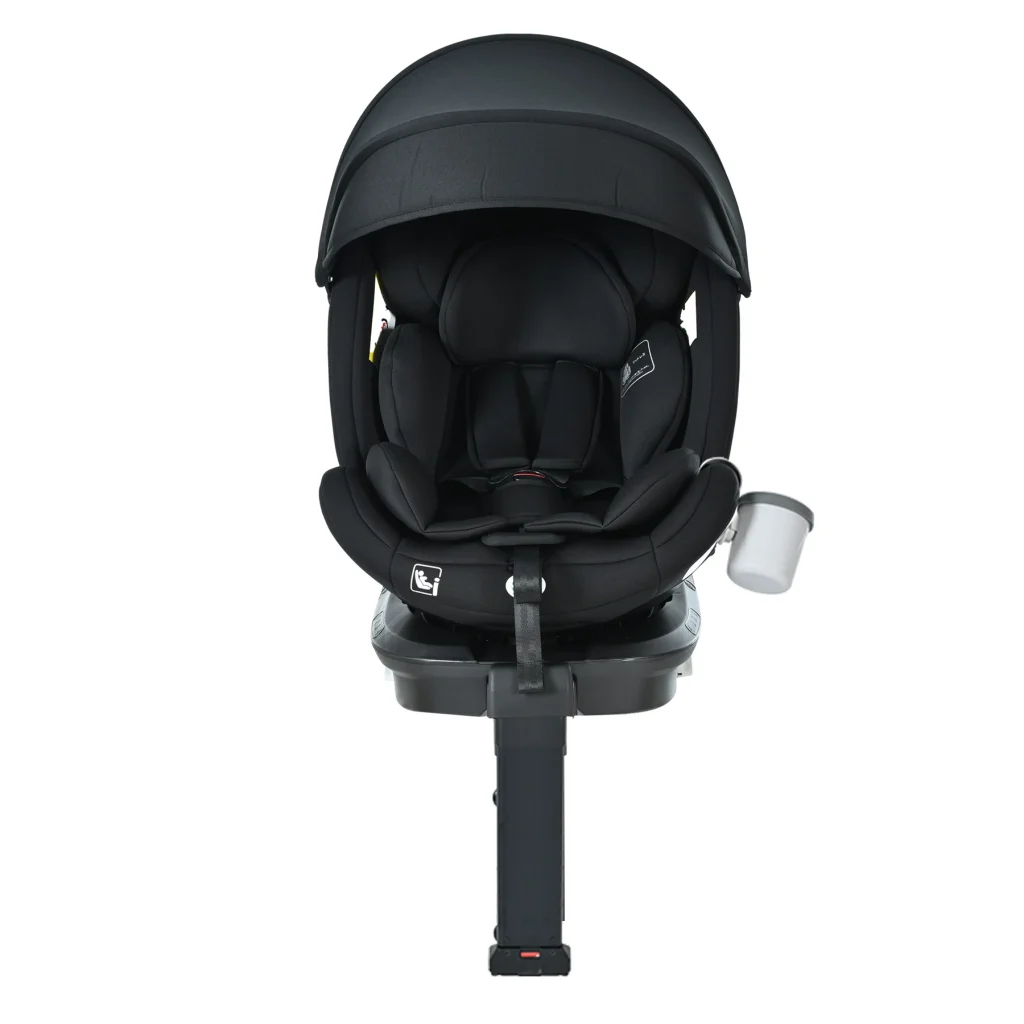 【ドリンクホルダー追加】【サーポットレッグ】チャイルドシート 新生児 ISOFIX 0歳～12歳 360度回転式 40～150cm ジュニアシート 調節可能 洗える 超広いキャノピー付き ベビーシート 出産祝い 車【ブラック】