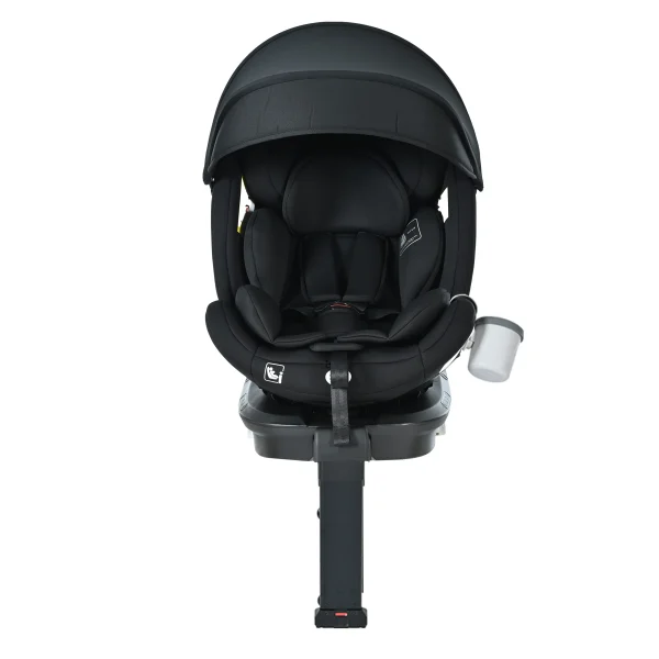 【ドリンクホルダー追加】【サーポットレッグ】チャイルドシート 新生児 ISOFIX 0歳～12歳 360度回転式 40～150cm ジュニアシート 調節可能 洗える 超広いキャノピー付き ベビーシート 出産祝い 車【ブラック】