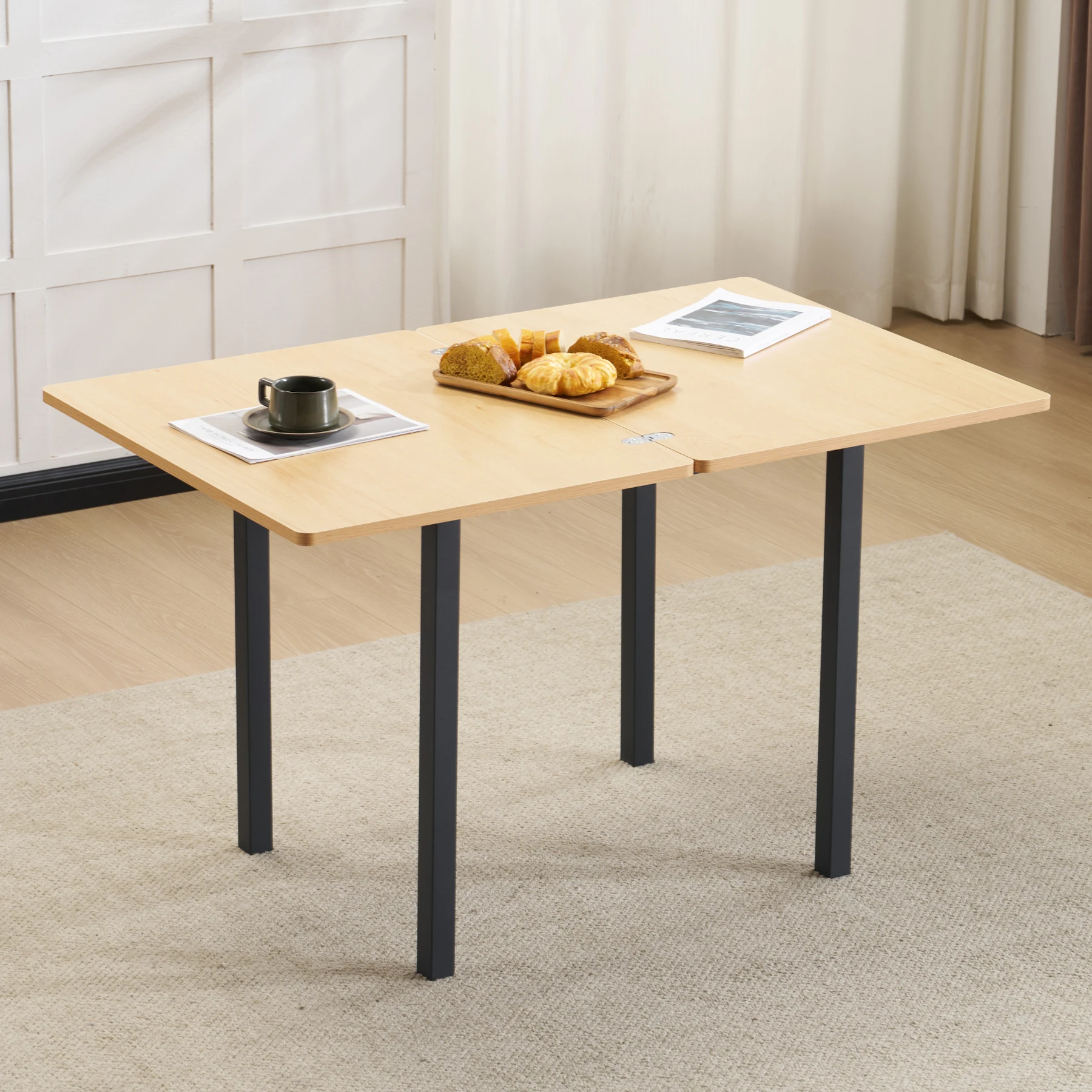 【テーブル単品】ダイニングテーブル 天板が広げる 幅75-120cm 昇長式テーブル 作業用 デスク テーブル センターテーブル リビングテーブル コンパクト 多用途 収納便利 組立て簡単 コンパクト 木目調