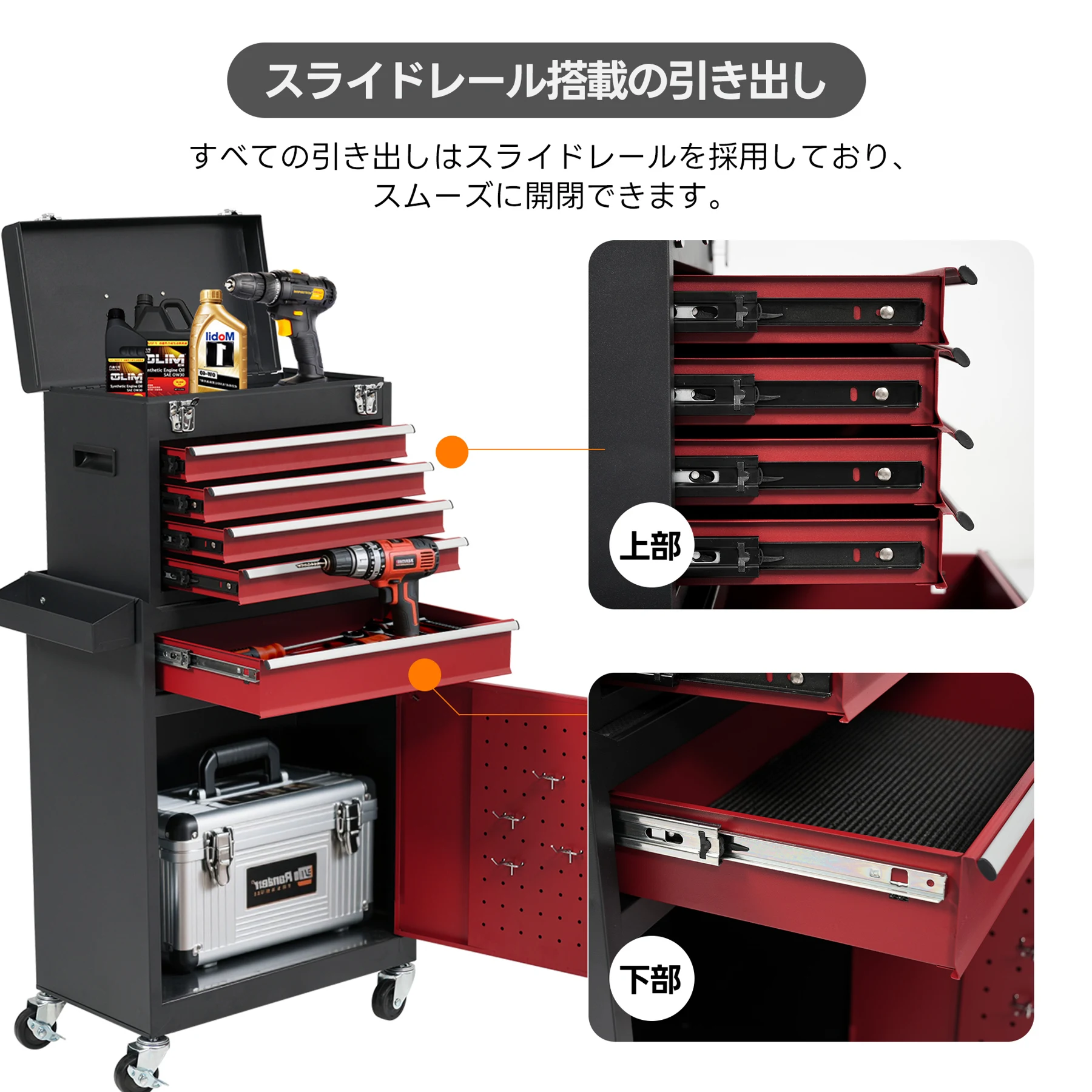 ツールキャビネット 2in1 ツールワゴン ツールカート工具カート ロールキャビネット スチール ローラーキャビネット ハンドル DIY 引き出し 鍵付き キャスター付き ロック付き 新作【ブラック】