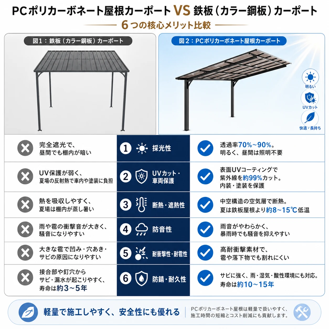テラス屋根 ベランダ 屋根 ひさし大型 重量型 バルコニー 雨よけ サイクルポート 2本の柱 パーゴラ 幅237*奥行き150*高208 ポリカーボネート 屋根 裏庭とバルコニーに適用 壁面取り付け基準に適合