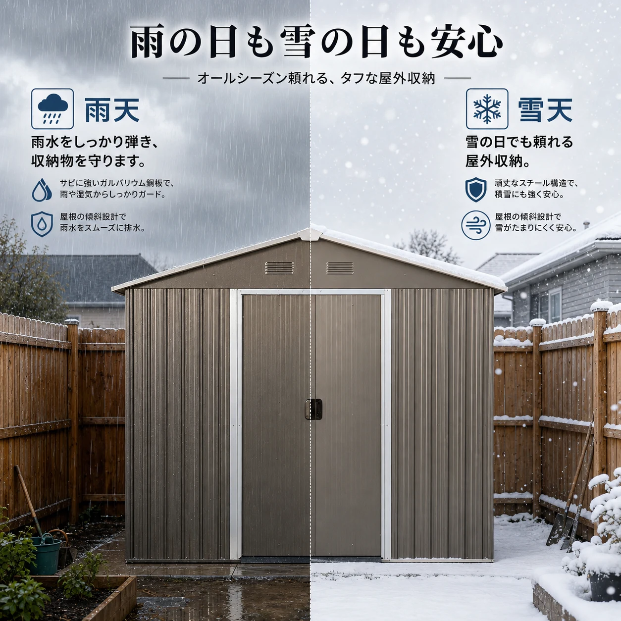 物置 屋外 戸外収納庫 スチール 幅236*奥行き303*高190 引き戸両開きタイプ 換気口付き 防さび ベランダ 防水 ガーデニング 庭