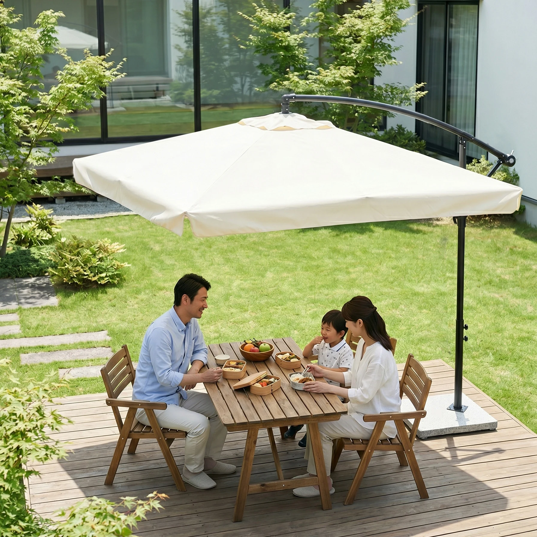 直径250cm 30+UPF紫外線 360度回転 対策角度調整 専用ベース付き パラソル ガーデンパラソル 大型 ビーチパラソル ガーデニング 庭 キャンプ 日傘 家庭での使用 商業利用 海辺 プール 海の家【アイボリー】