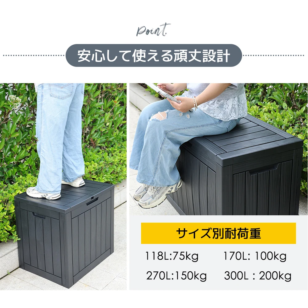 【ブラック 118L 56.1*43.4*53.4cm】戸外収納庫 収納ボックス 置き配 ゴミ箱 小型 屋外 ストッカー 防水/耐侯 収納可能 ガーデン/庭/ベランダ 頑丈 ブラック