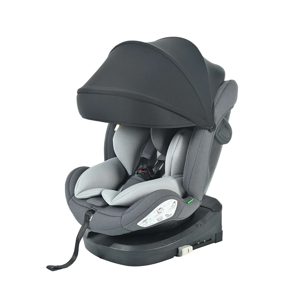 【ドリンクホルダー追加】【トップテザー】チャイルドシート 新生児 ISOFIX 0歳~12歳 360度回転式 40~150cm ジュニアシート 調節可能 洗える 超広いキャノピー付き ベビーシート 出産祝い 車【ダークグレー+ライトグレー】
