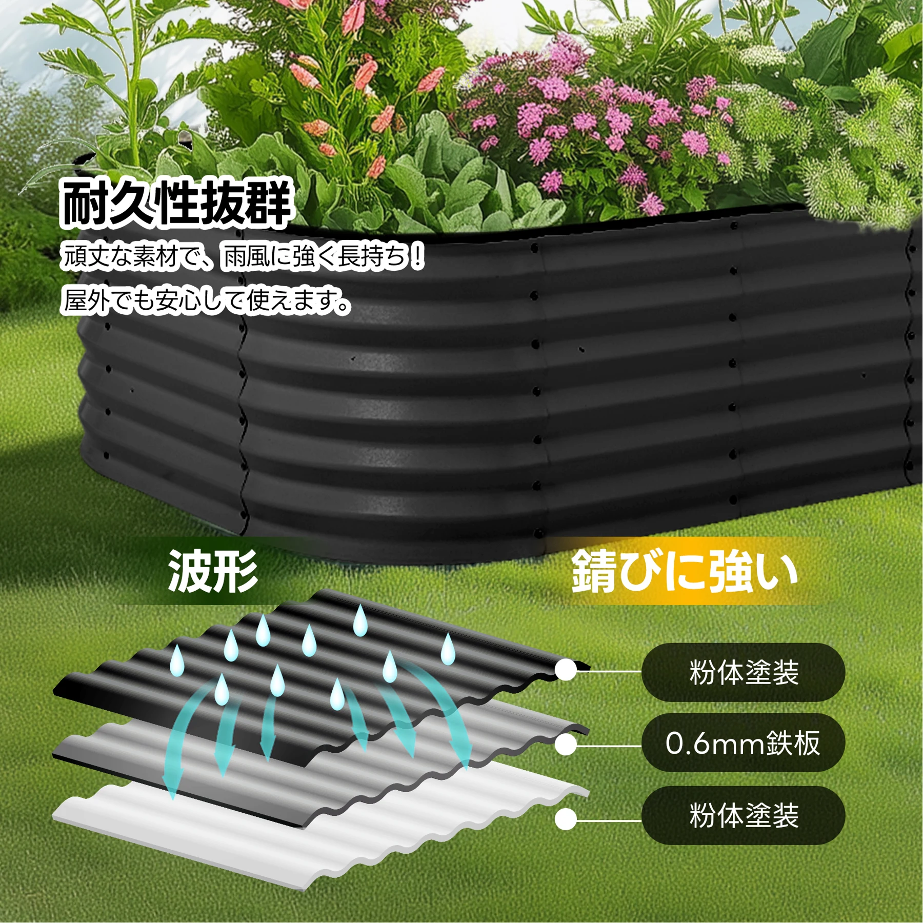 レイズドベッド ガーデンベッド L200×W100×H45cm 腐らない 庭 野菜 プランター 果物栽培用 ガーデンフレーム おしゃれ 組立簡単 ガーデンボックス 屋外 家庭菜園 DIY 野菜 植物 花 花園 家庭用【アイボリー】