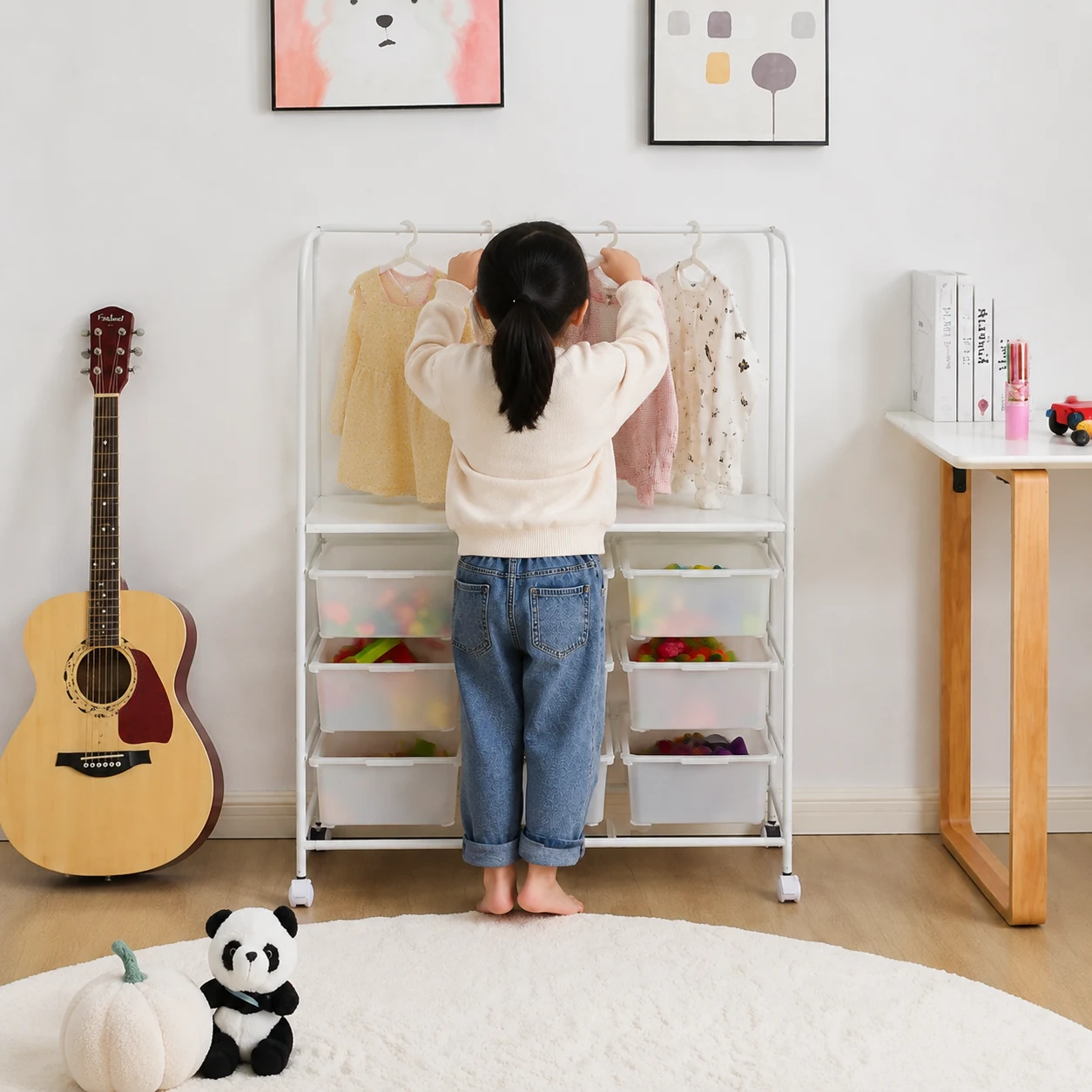 おもちゃ収納ラック 3段ハンガーラック付きおもちゃ箱 おもちゃ収納 絵本棚 子供用家具収納 おもちゃ棚 子供 収納ラック 収納ケース スリム ワイドタイプ ラック 玩具箱 おしゃれ シンプル 子供部屋 絵本 こども 大容量 組立簡単 入学 入園 出産祝い プレゼント