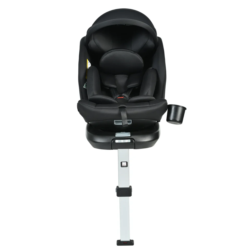 【サポートレッグ】チャイルドシート 新生児 ISOFIX 0歳～12歳 360度回転式 40～150cm ジュニアシート 調節可能 洗える キャノピー付き ベビーシート ドリンクホルダー付き 出産祝い 車【ブラック】