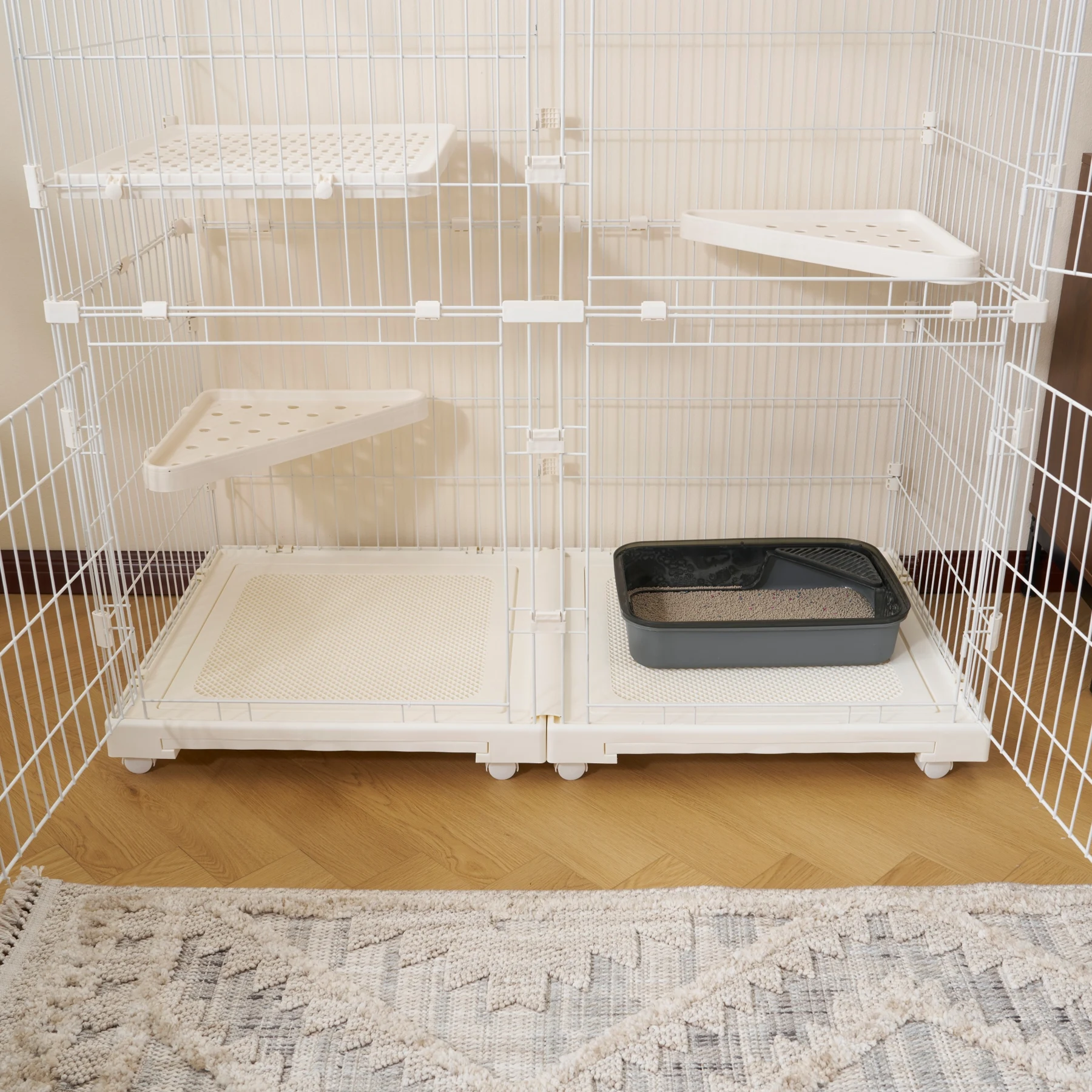 【2025年新仕様】猫 ケージ キャットケージ 3段 幅広設計 両開きドア 自由組み合わせ 猫ドア付き ハンモック付き 大型 猫ゲージ 高級感 おしゃれ キャットハウス ネコ ハウス 多段 留守番 保護 脱走防止 多頭飼い 多頭 スチール 【ホワイト】