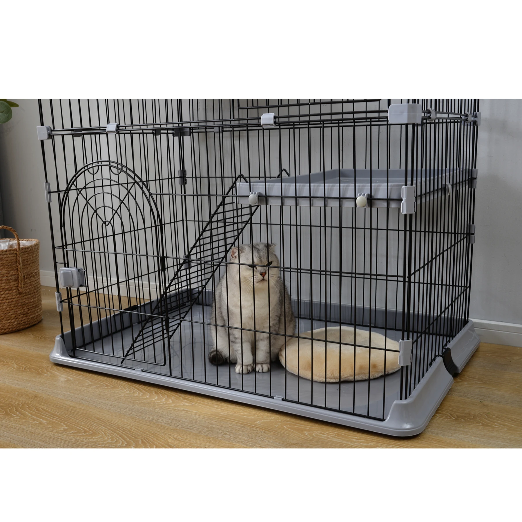 おしゃれ 猫 ケージ キャットケージ 2段 猫ゲージ おしゃれ キャットハウス ネコ ハウス 多段 留守番 保護 脱走防止 多頭飼いペットケージ【グレー】