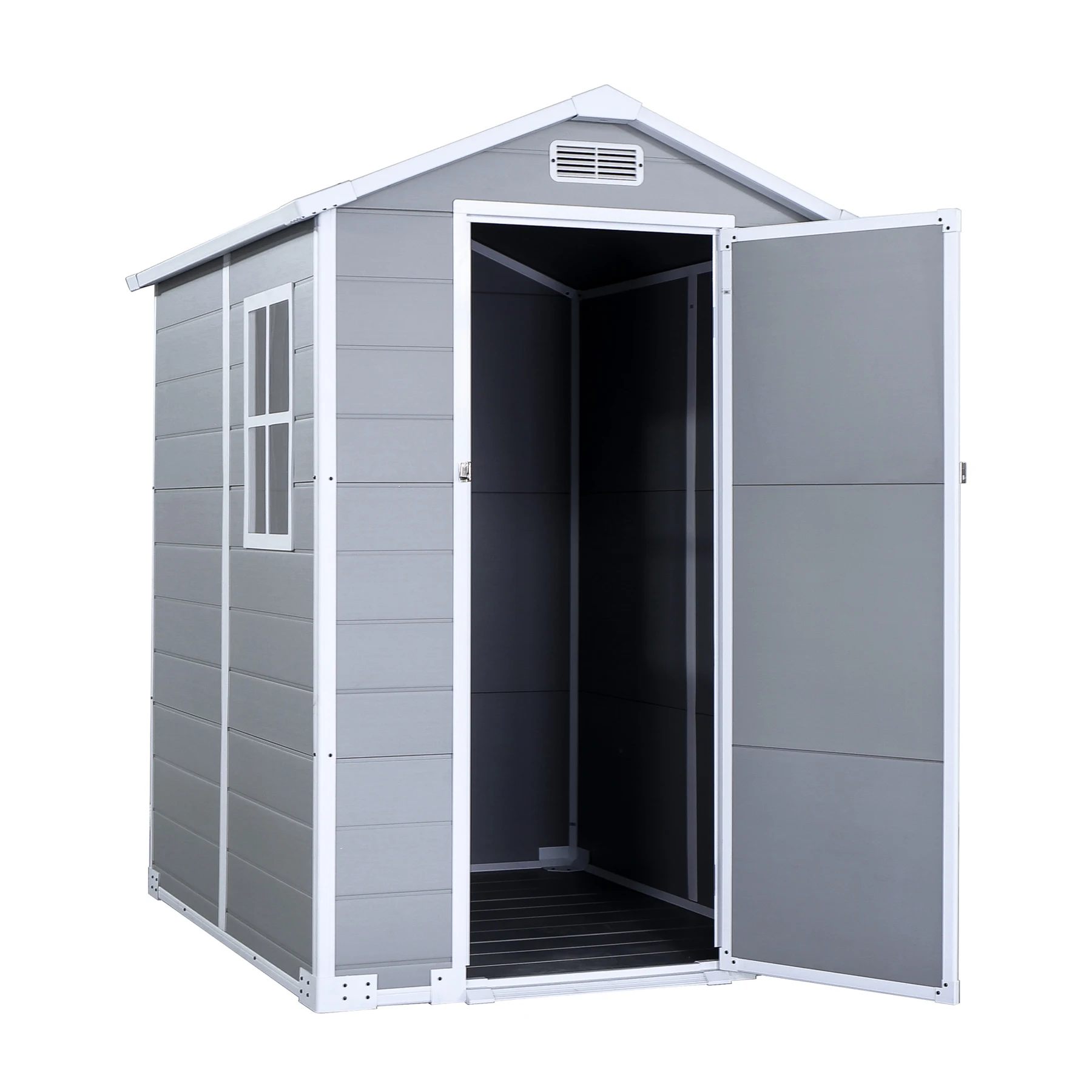 【4000L】物置 屋外 戸外収納庫 XLsize PP樹脂製 窓付き 倉庫 物置き おしゃれ 大型 収納庫 屋外物置 防さび ベランダ 防水 ドア 物置 屋外収納 ガーデニング 庭 新作【ライトグレー】