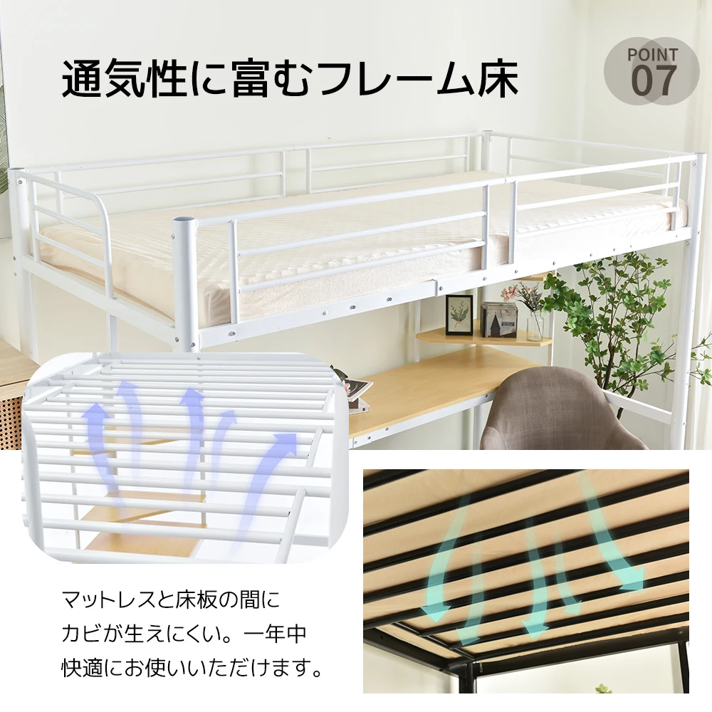 システムベット ロフトベッド シングル コンセント付き デスク付き 収納付き ラック棚付き 耐荷重250kg 高さ170cm 北欧風 二段ベッド 部屋二段ベッド スチール 耐震 ベッド パイプベッド パイプ