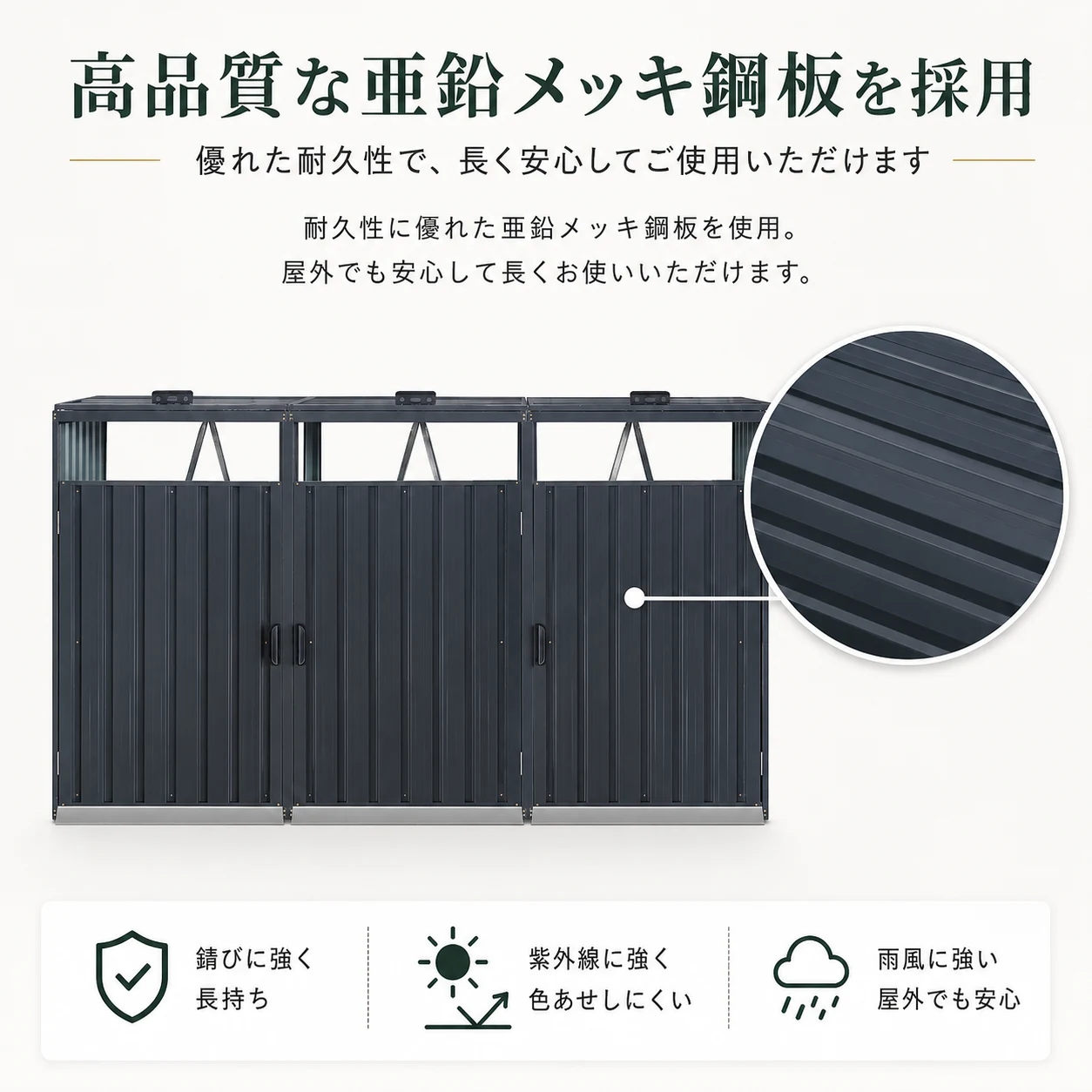 ゴミ収納庫 物置き 戸外収納庫 ゴミストッカー スチール 3分別 ゴミステーション 防さび 防水 施錠可能 ガーデニング 庭