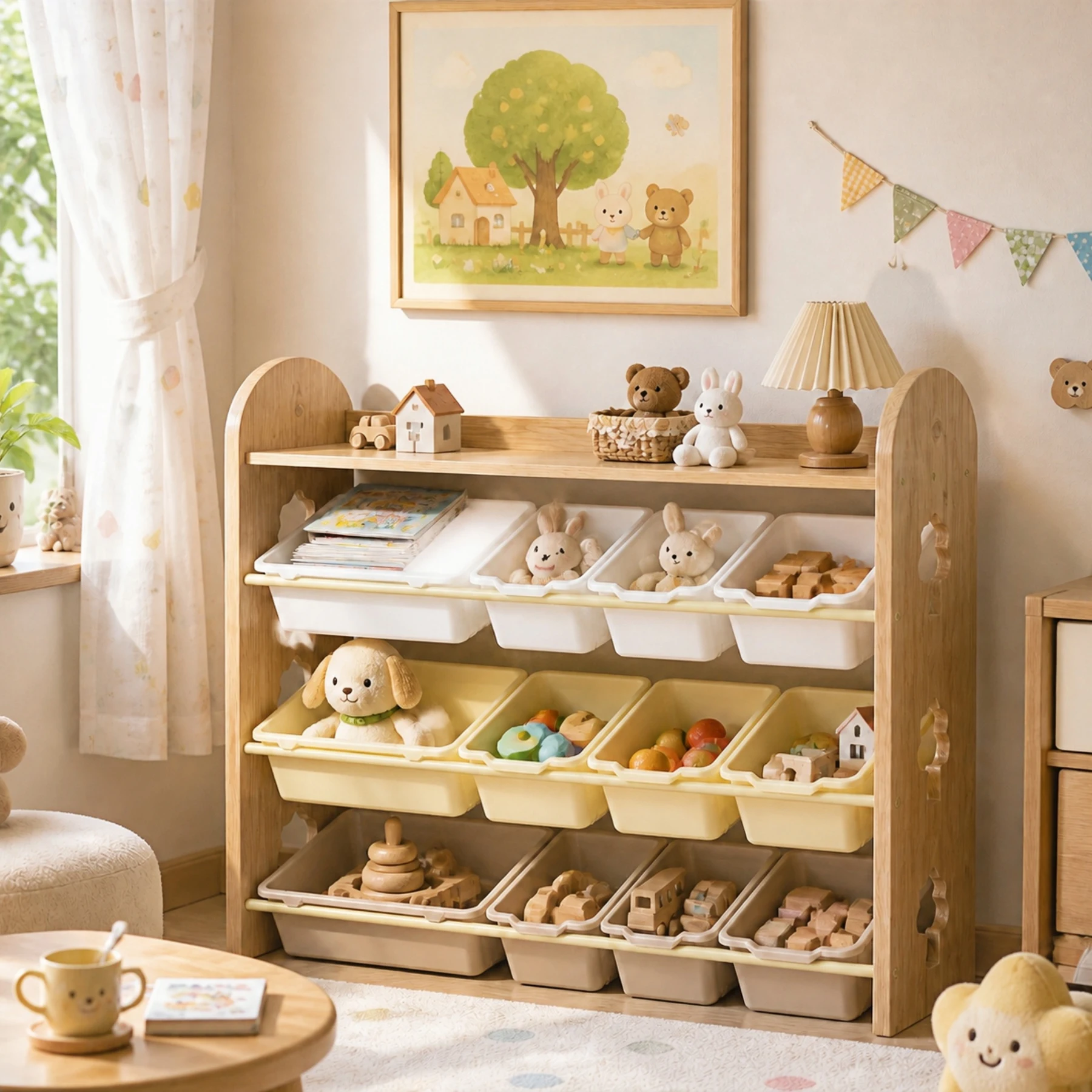 おもちゃ収納ラック ラージサイズ 幅103cm 子ども用家具 木製 収納ケース