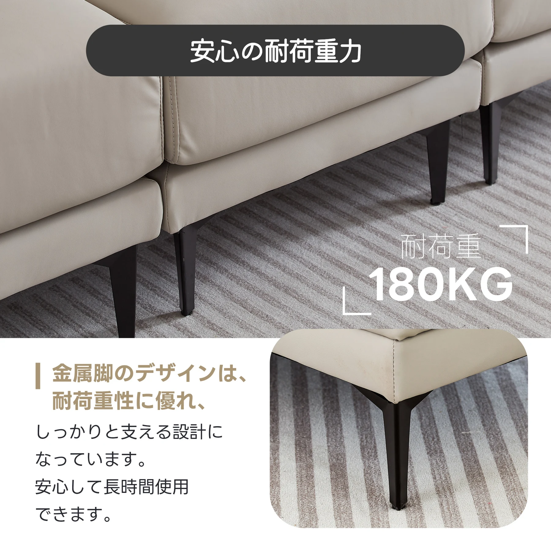 【ヘッドレスト付き】ソファー ソファ 3人掛け 幅200cm 3人掛け 5段階調節可能 北欧 ソフトレザーソファー 3p モダン モダン リビングソファー ソファーセット ソファセット PU 弾力 応接室 オフィスソファー ハイバック【アイボリー】