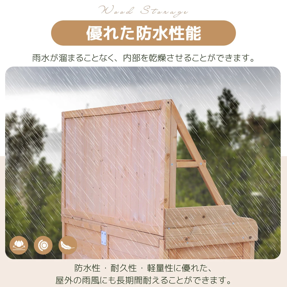 2025新作 木製物置き収納 物置 収納庫 シェルフ 天然杉 ガーデンファニチャー 屋外収納 天然木 ウッドストッカー ベランダ 庭 屋外