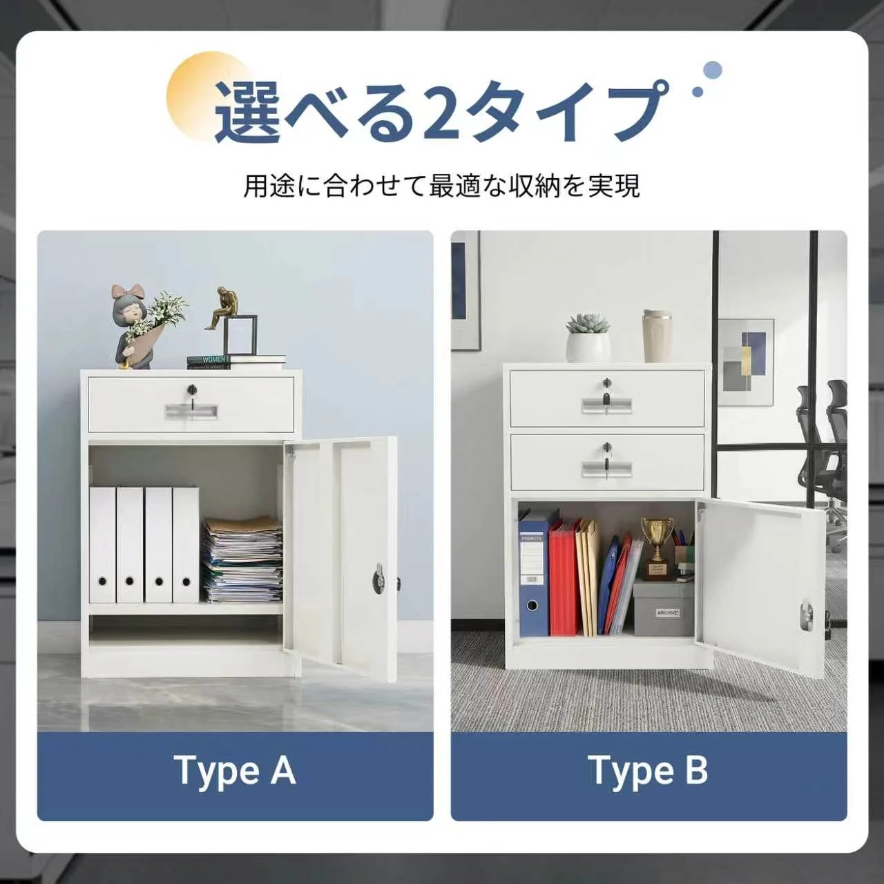 デスクワゴン サイドワゴン オフィスワゴン 完成品 キャビネット 書庫 スチール製 机下収納 袖机 可動棚 スリム ロッカー 鍵付き 引き出し付き 収納 オフィス 事務所 会社 店舗 病院 学校 更衣室 業務用ホワイト