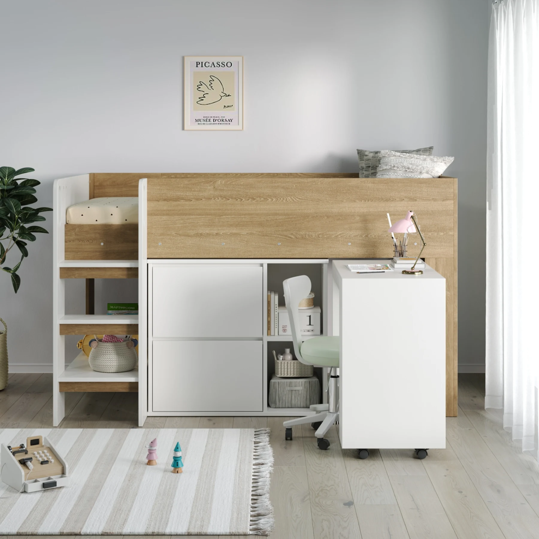 【3梱包】システムベッド 3点セット 分離可能 高さ120cm シングル デスクベッド ロータイプ ハシゴ 学習机 すのこ キャビネット 収納棚 引き出し システムベッドデスク 本棚 収納 ブックシェルフ ロフト ベッドロフトシステムベッド セット 木製ベッド 子供部屋 大人