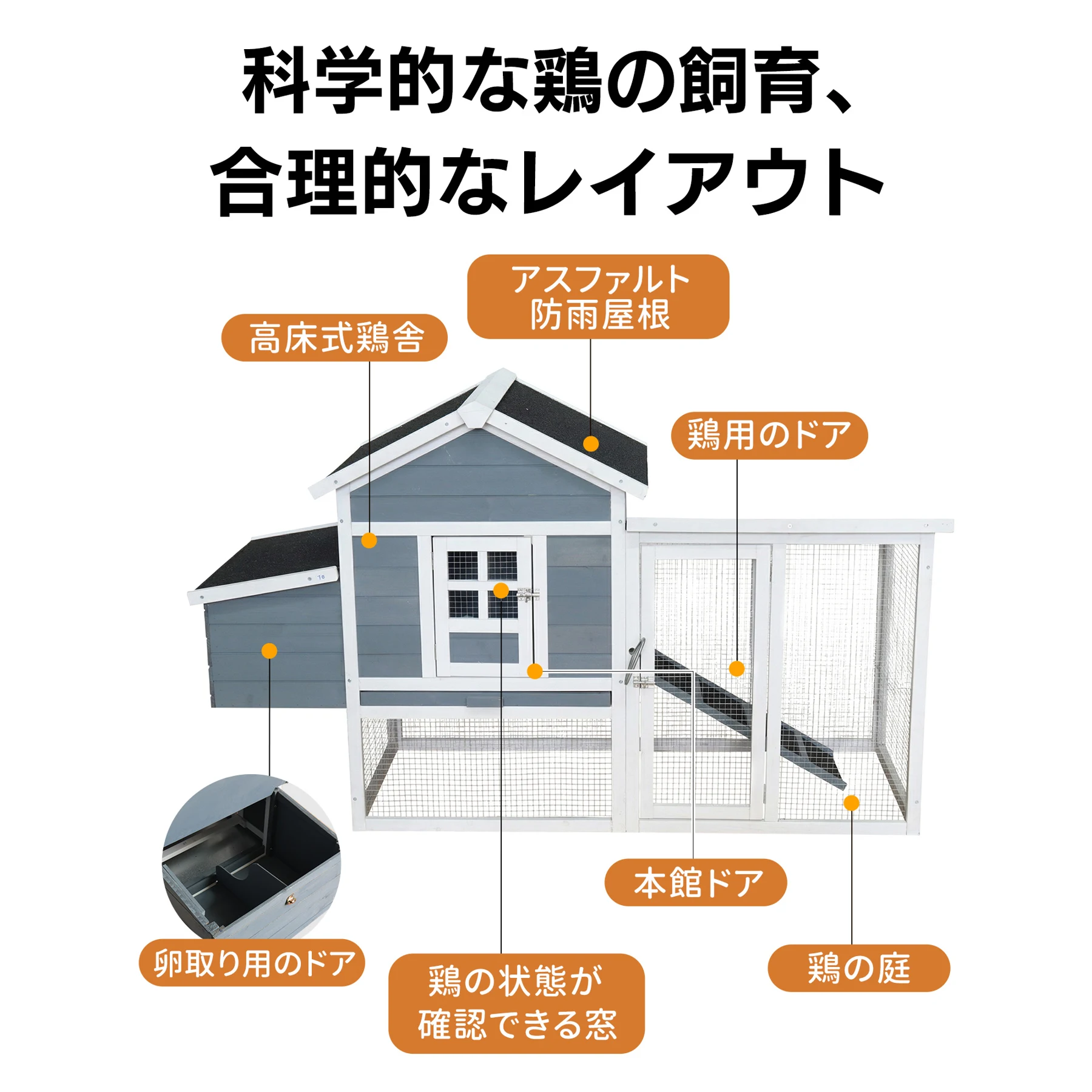 大型ペットケージ 小動物ケージ 鶏ケージ 4~6 羽用 大型鳥かご 無垢材 防水仕様 鶏小屋 鶏用ケージ 鶏舎 室内屋外兼用 大容量 うずら 鳩 兎 モルモット フェレット ハリネズミ 飼育小屋 組立簡単【ナチュラル】