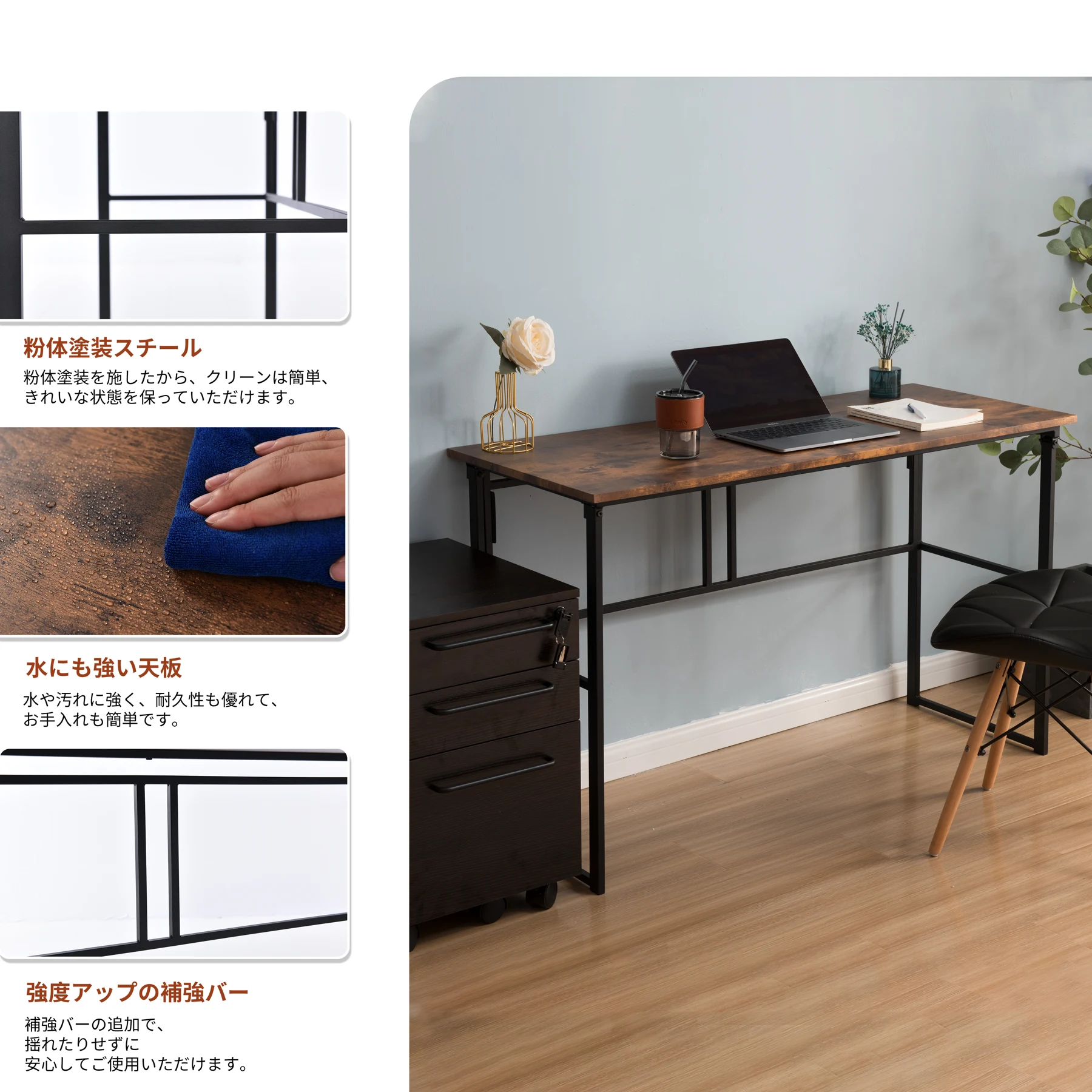 パソコンデスク シンプルワークデスク ゲーミングテーブル 幅120cm PCデスク 学習机 勉強机 折りたたみ 完成品 木製 しっかりした構造 おしゃれ
