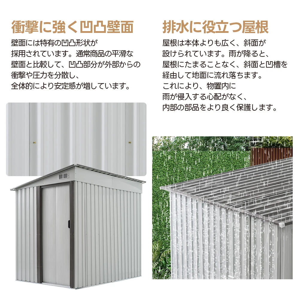 【可動棚なし】物置 屋外 スチール 倉庫 戸外収納庫 幅153*奥行き206*高181 物置き おしゃれ 大型 収納庫 屋外物置 防さび ベランダ 防水 ドア 引戸 スチール物置 屋外収納 ロック付き ガーデニング 庭 新作【ダークグレー】