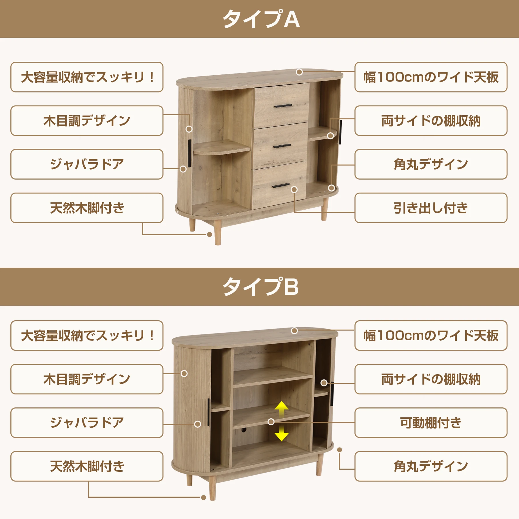 キャビネット ジャバラ 木製 サイドボード 3段 扉付き 脚付き 引き出し 大容量 リビング リビングボード 蛇腹 収納棚 収納 チェスト リビング収納 収納チェスト コード穴 おしゃれ 大容量収納【タイプA】