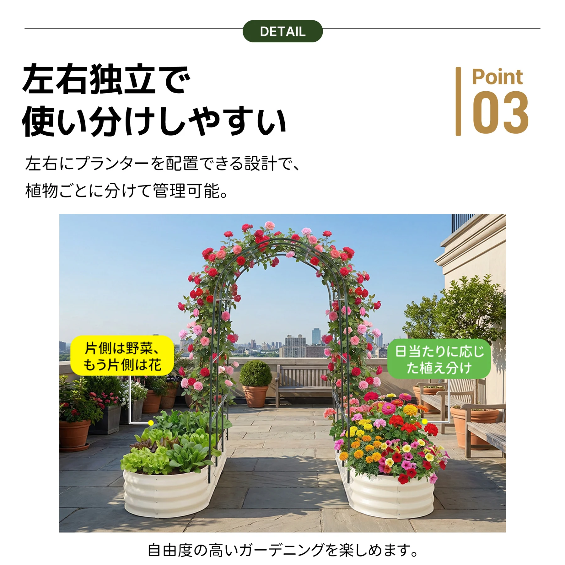【600L】レイズドベッド ガーデンベッド L240*W125*H90cm つる棚 アーチ付き 腐らない 庭 野菜 プランター 果物栽培用 ガーデンフレーム おしゃれ 組立簡単 ガーデンボックス 屋外 家庭菜園 DIY 野菜 植物 花 花園 家庭用【ホワイト】