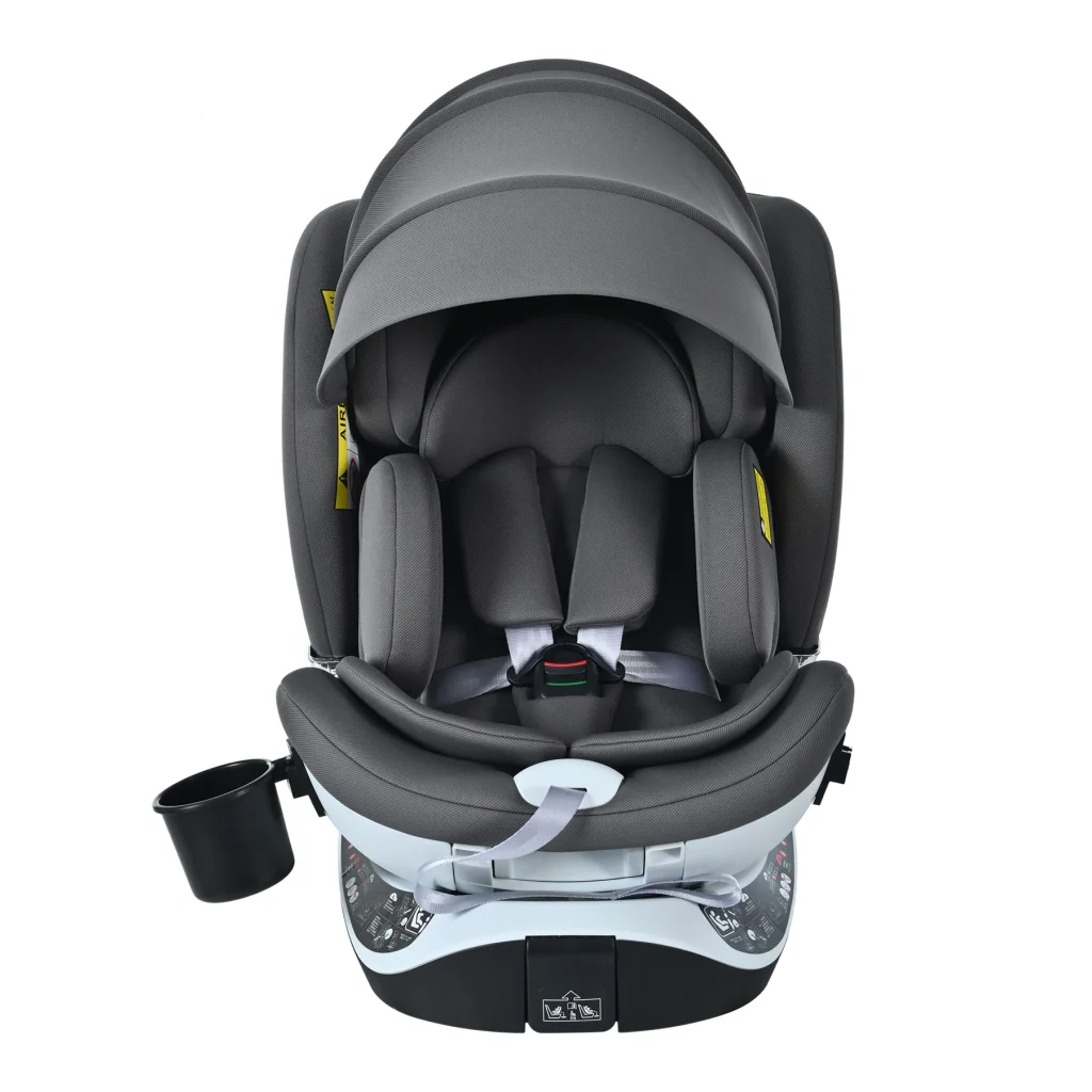 【サポートレッグ】【片手で回転】 新安全基準R129適合 チャイルドシート ISOFIX 360度回転 0-12歳頃 40～150cm キャノピー付き ジュニアシート 長く使える 洗える 取付簡単 キッズシート ベビーシート 出産祝い【グレー】