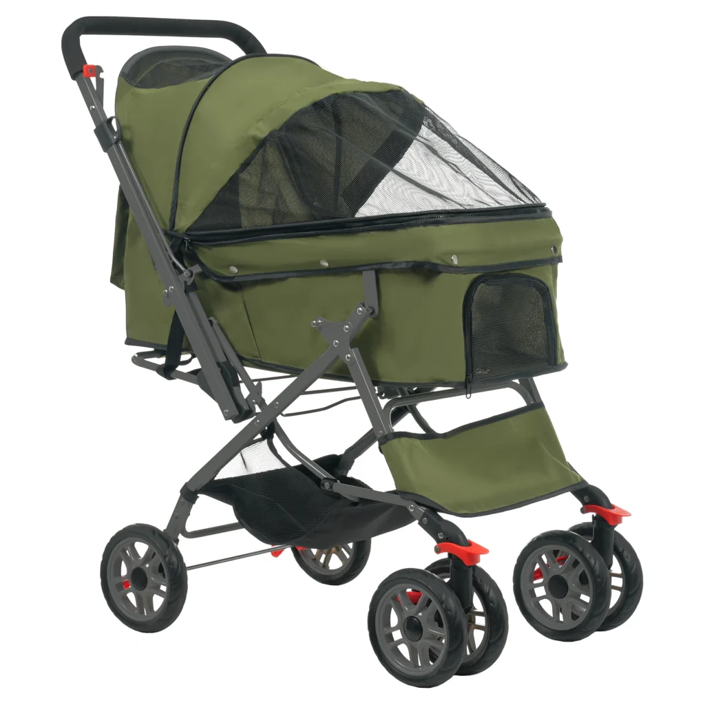 ペットカート 対面式 折りたたみ 多頭 中型犬 小型犬 猫 2way 軽量 組立簡単 工具不要 介護用 ドッグカート ペットバギー 犬 猫 動物 ペット用品 【オリーブグリーン】