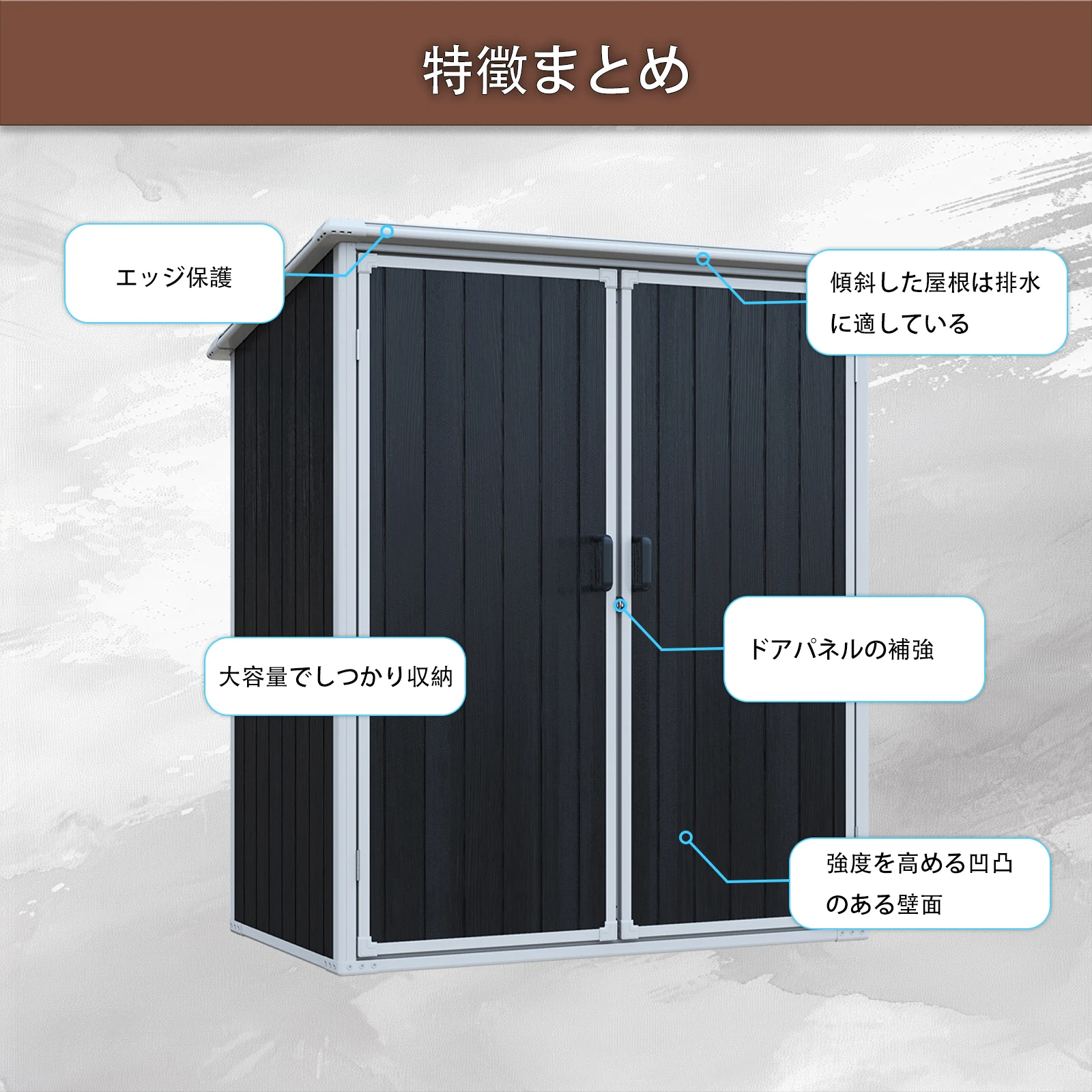 物置 屋外 樹脂製 大型 戸外収納庫 幅154*奥行き96*高174 窓付き 床板付き 頑丈 大容量 サビ防止 防水 ガーデニング 庭