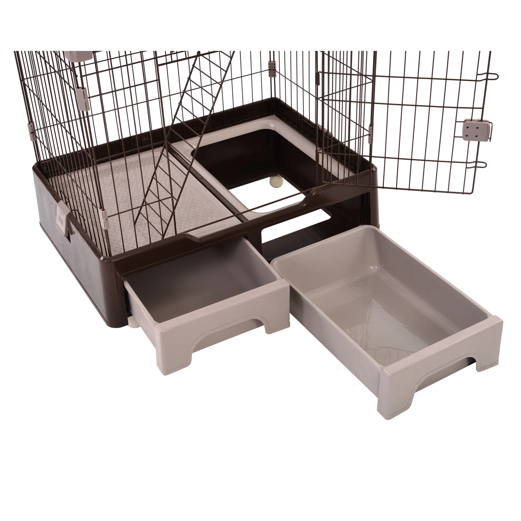 猫 ケージ トイレ付 ハンモック付 収納型 キャットケージ 3段 1段2段可能 キャスター付 キャットハウス 【コーヒー】