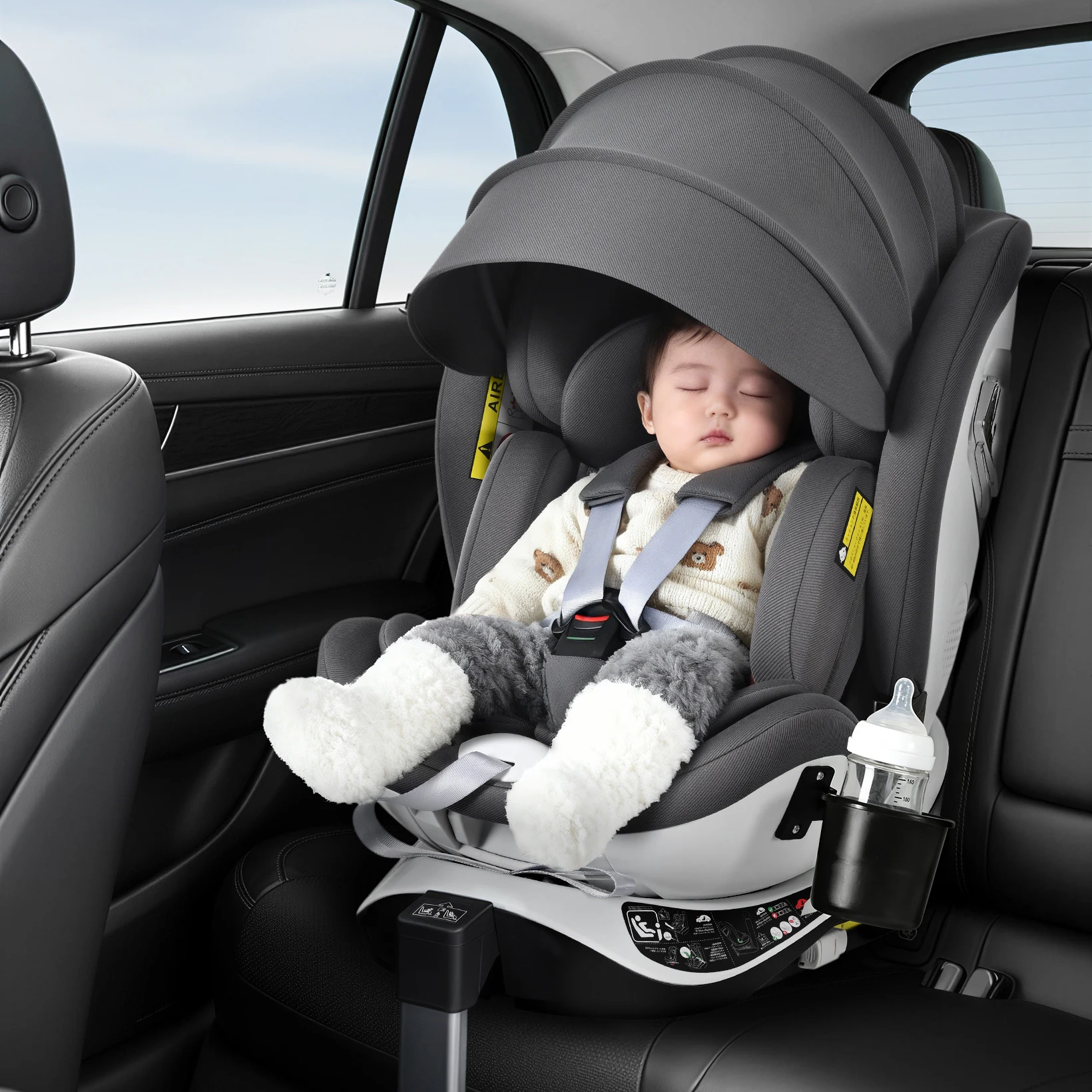 【サポートレッグ】【片手で回転】 新安全基準R129適合 チャイルドシート ISOFIX 360度回転 0-12歳頃 40~150cm キャノピー付き ジュニアシート 長く使える 洗える 取付簡単 キッズシート ベビーシート 出産祝い【グレー】