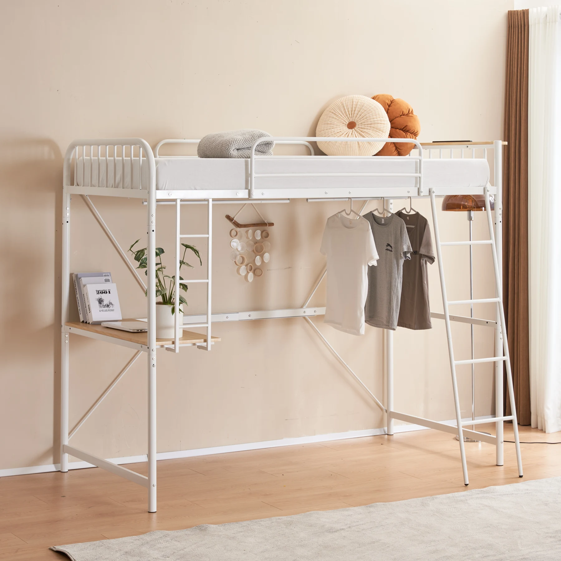 システムベット ロフトベッド シングル コンセント付き デスク付き 耐荷重120kg 高さ170cm 北欧風 二段ベッド 大人ベッド 一人暮らし 部屋二段ベッド スチール 耐震 ベッド パイプベッ