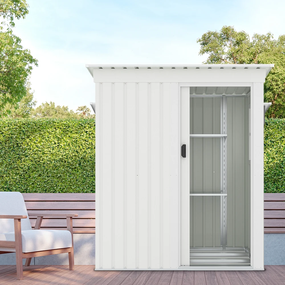 【 ホワイト 棚あり】物置 屋外 大型 倉庫 大型物置 戸外収納庫 物置 防水/耐侯 収納可能 ガーデン/庭/田畑/農場 頑丈 大容量 スチール 引き戸 補強フレーム付き 窓付き 可動棚付き 床なし