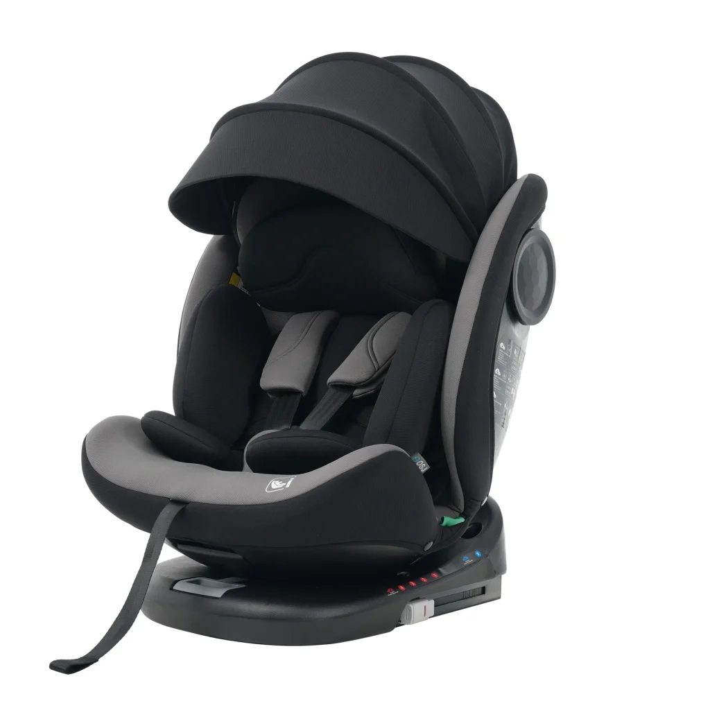【キャノピー付きタイプ】【トップテザー】チャイルドシート 新生児 ISOFIX 新生児~12歳頃まで 40～150cm ジュニアシート 調節可能 洗える ベビーシート 出産祝い 車【ブラック+グレー】