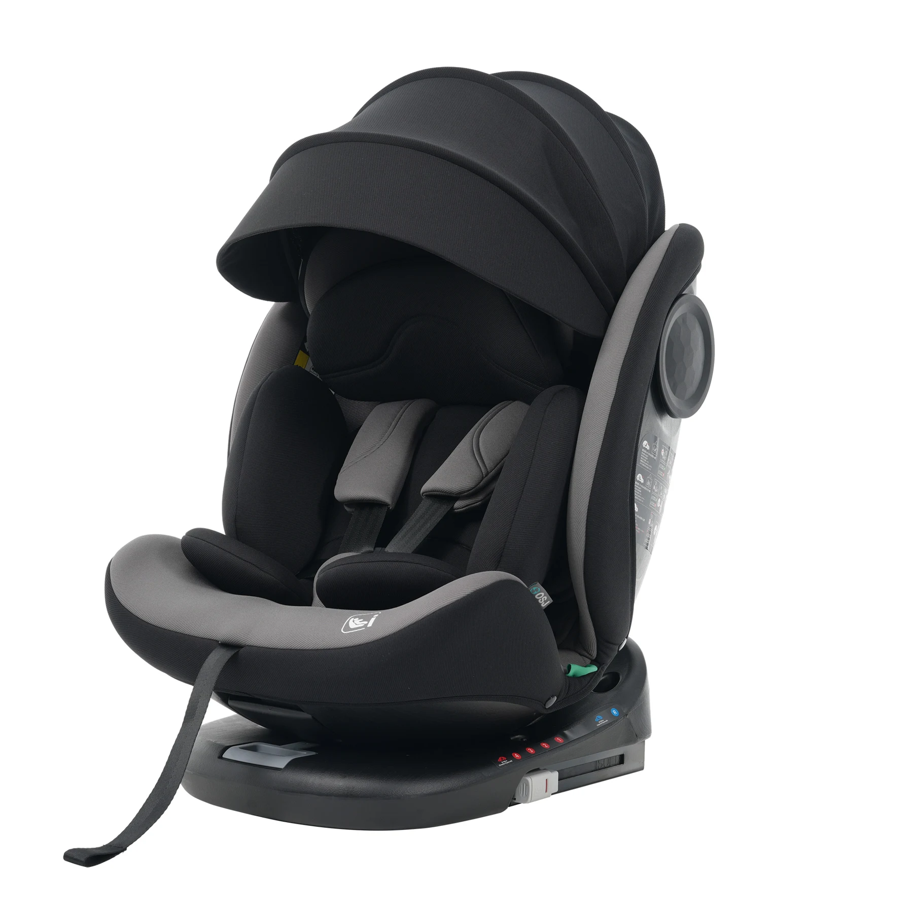 【キャノピー付きタイプ】【トップテザー】チャイルドシート 新生児 ISOFIX 新生児~12歳頃まで 40~150cm ジュニアシート 調節可能 洗える ベビーシート 出産祝い 車【ブラック+グレー】
