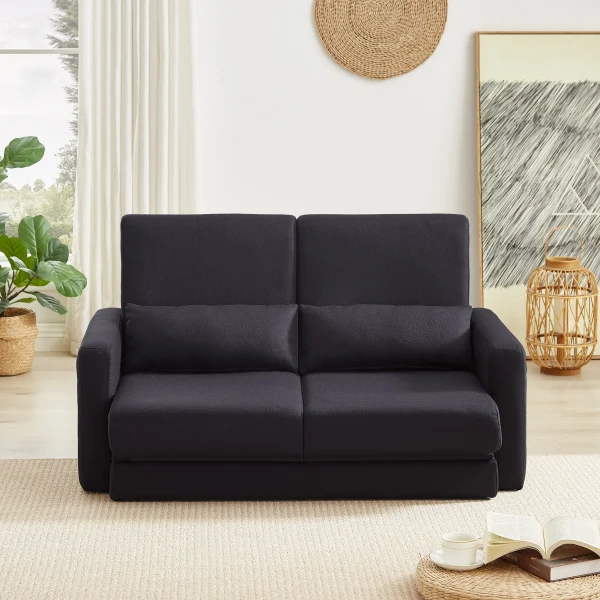 2 seater sofa ソファ 2人掛け 収納付き ファブリック 両側に肘掛け付き 木脚外し可能 ローソファ コンパクト ひとり暮らし カウチソファー