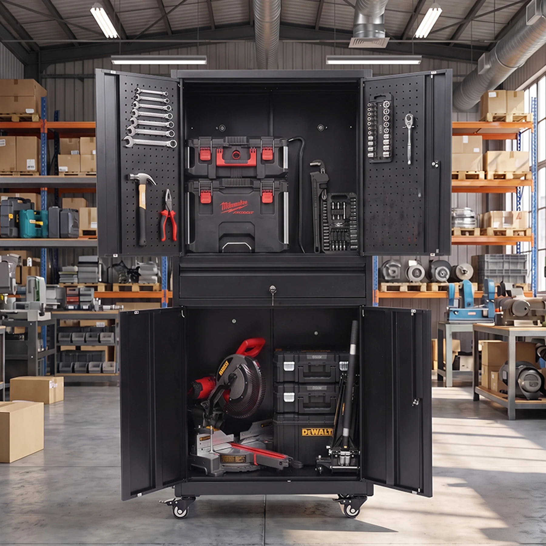 ツールキャビネット ロッカー 大型倉庫 ツールワゴン ツールカート 耐荷重150kg W76cm×D38cm×H170cm工具カート ロールキャビネット スチール ローラーキャビネット DIY 有孔ボード付き 鍵付き キャスター付き ロック付き 新作