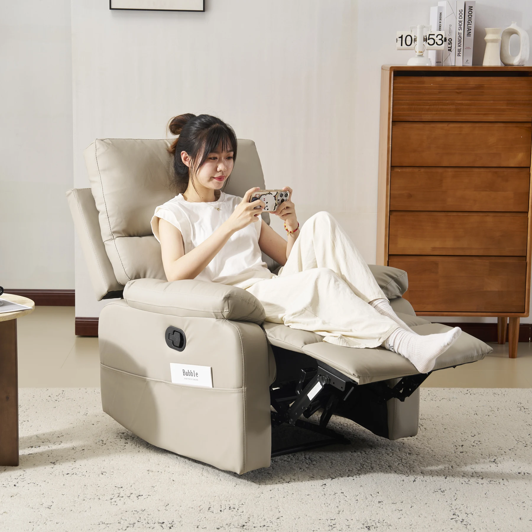 リクライニングソファー 165° 調整 リクライニングソファ レバー オットマン一体型 1人掛け フットレスト付き モーションソファー 耐圧分散 ソファー リクライニングチェア 【アッシュグレー】