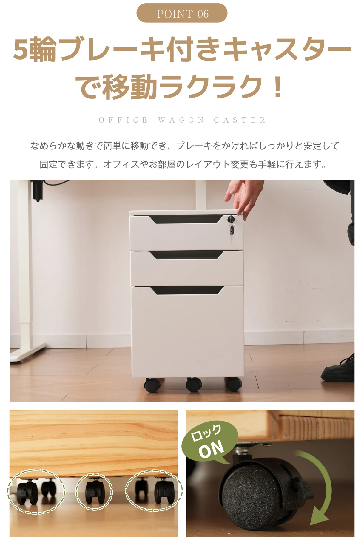 【人気商品】デスクワゴン サイドワゴン ラック 鍵付き キャスター付き 脇机 オフィス ホワイト