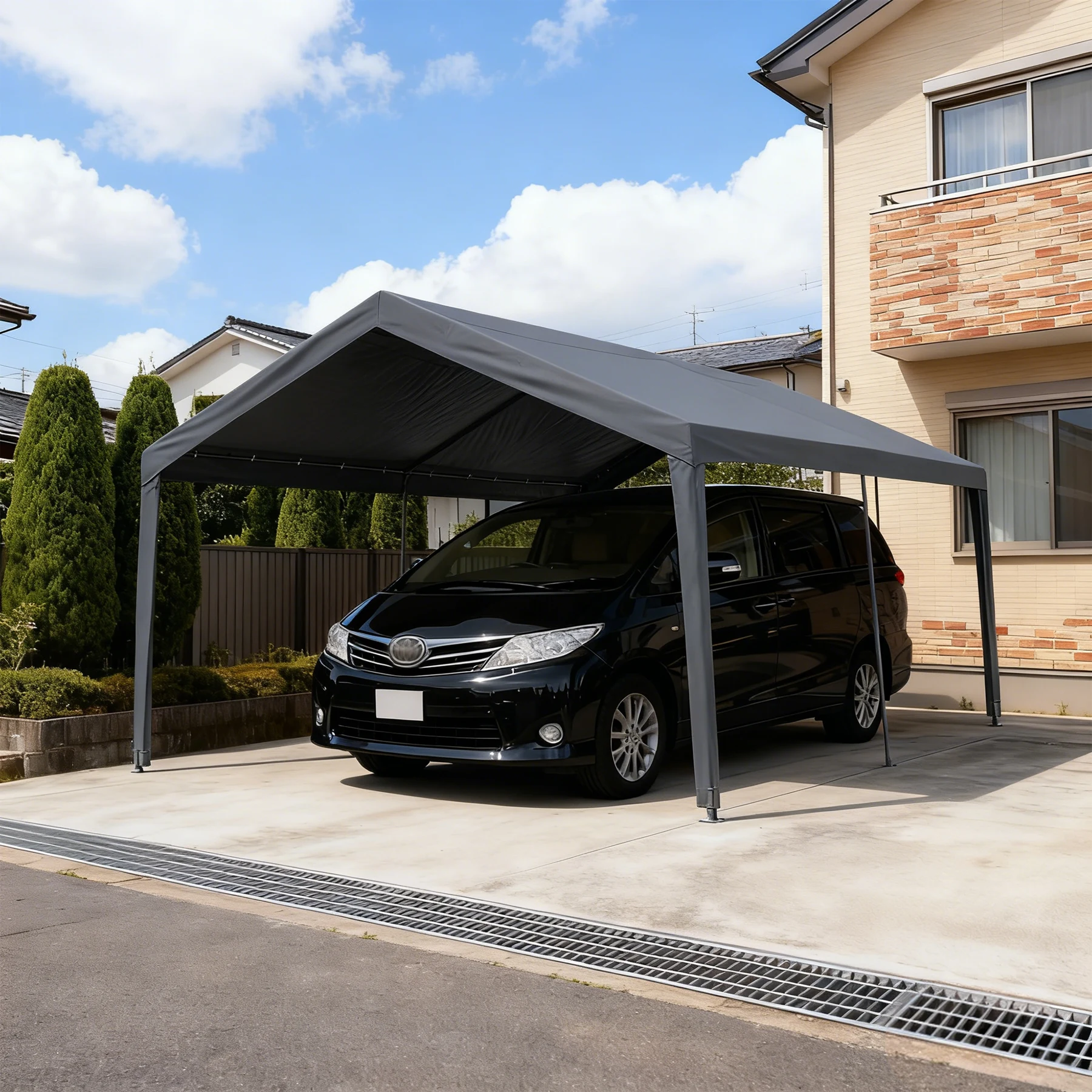 【UPF50+UVカット&防雨】テント 車庫テント ガレージテント 車庫 お祭り 倉庫 奥3.6m×幅6m×高さ2.9m ガレージテント カーポート 軽自動車用 大型 車 駐車 スチール製 頑丈 仮設倉庫 タープテント【ブラック】