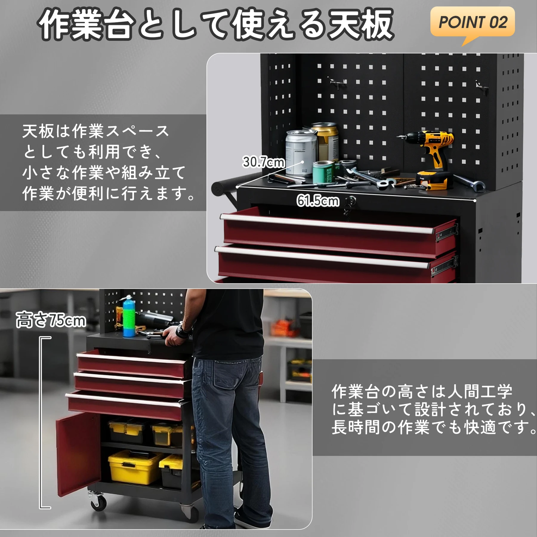 ツールキャビネット 多機能 ツールワゴン ツールカート工具カート ロールキャビネット スチール ローラーキャビネット ハンドル 耐荷重50KG フック付 DIY 引き出し 有孔ボード付き 鍵付き キャスター付き ロック付き 新作【ブラック】