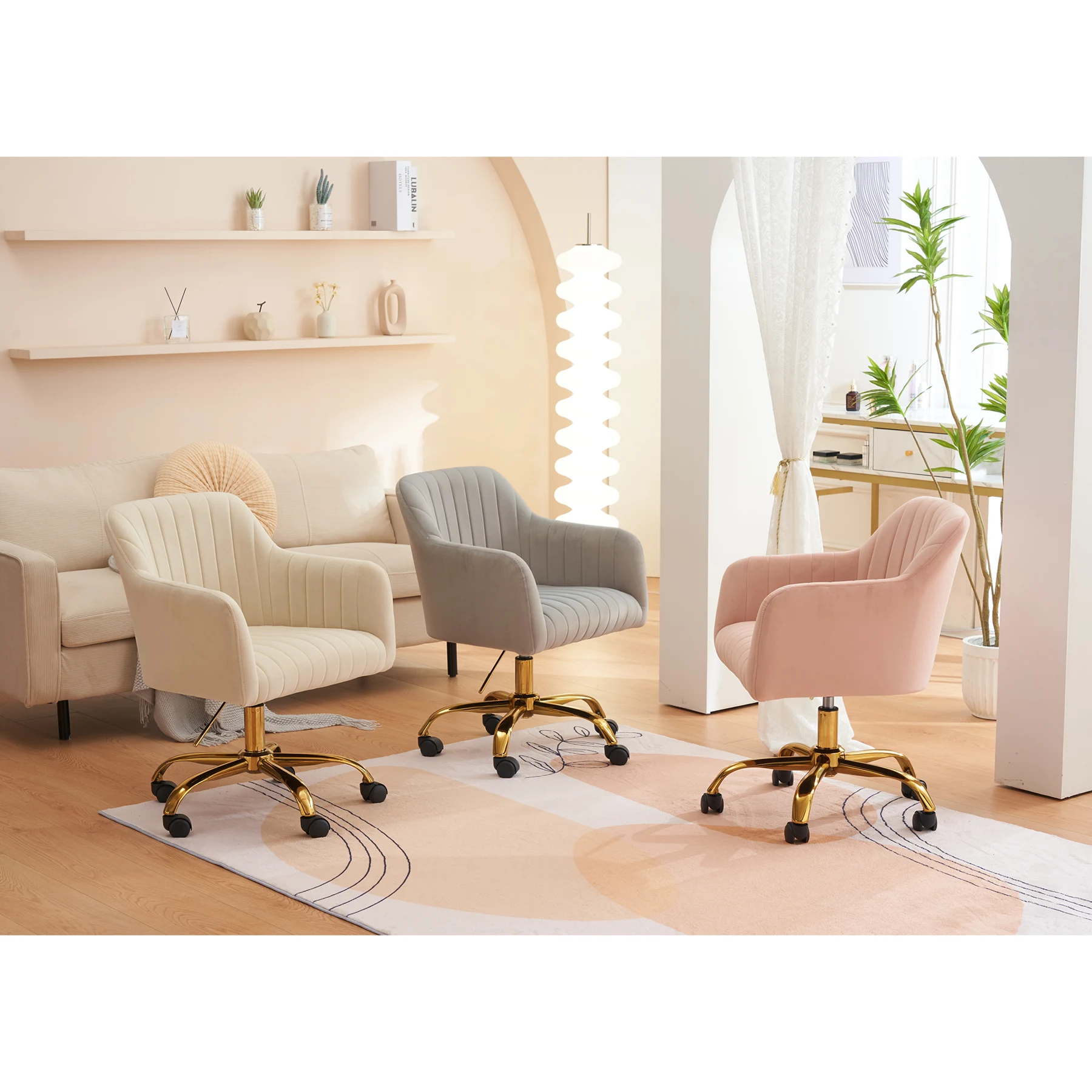 【新品】【グレー】オフィスチェア デスクチェア 回転チェア 肘掛け付き ダイニングチェア パソコンチェア ワークチェア ソファチェア リビングチェア 柔らかい レトロ かわいい モダン