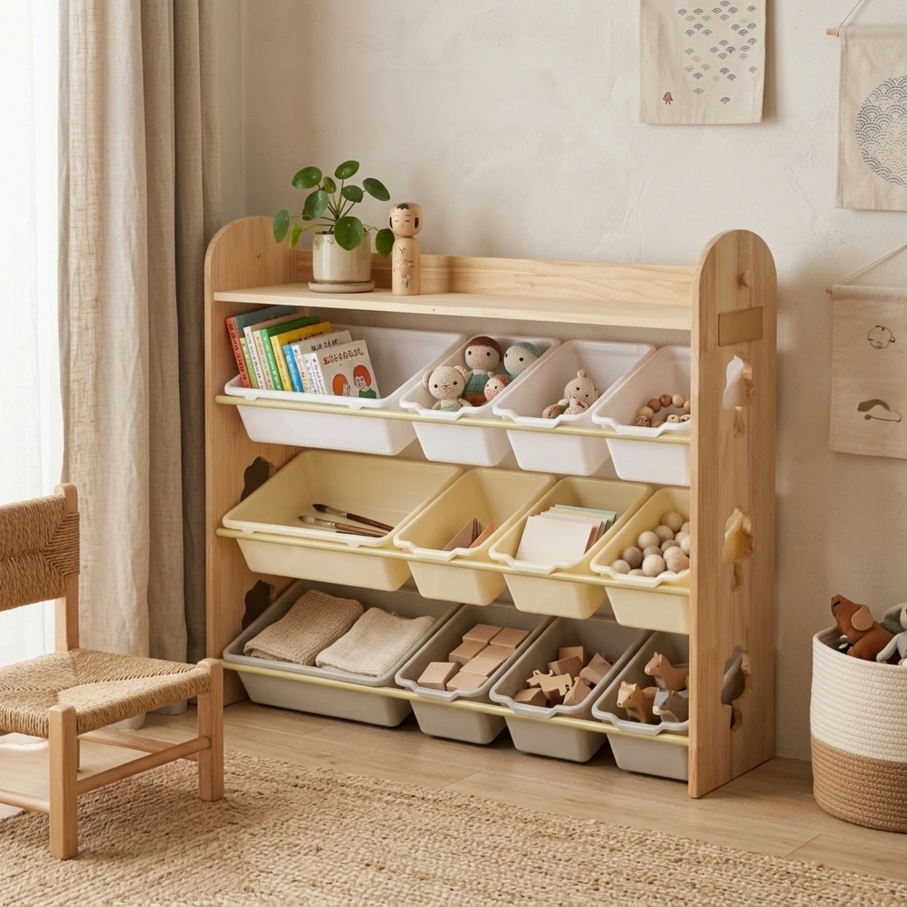おもちゃ収納ラック ラージサイズ 幅103cm 子ども用家具 木製 収納ケース